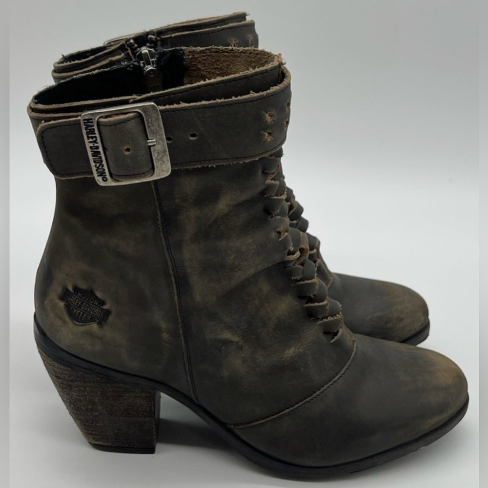Harley-Davidson Calkins LS Boot 8" D84267 Women 7 Gray Leather Motorcycle Boot - Picture 3 of 8